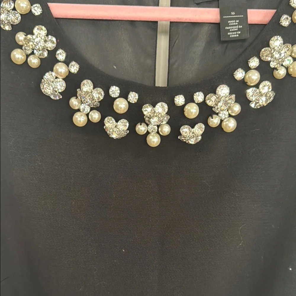 White House Black Market Black Dress with rhinestone and pearl Embellished Neck - Picture 8 of 11